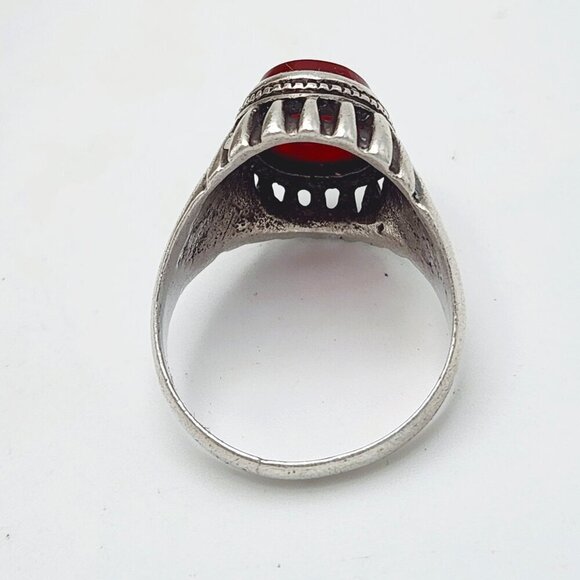 Native American Tribal Red Agate 925 Sterling Silver Unisex Ring Sz. 9.75 - Picture 5 of 6